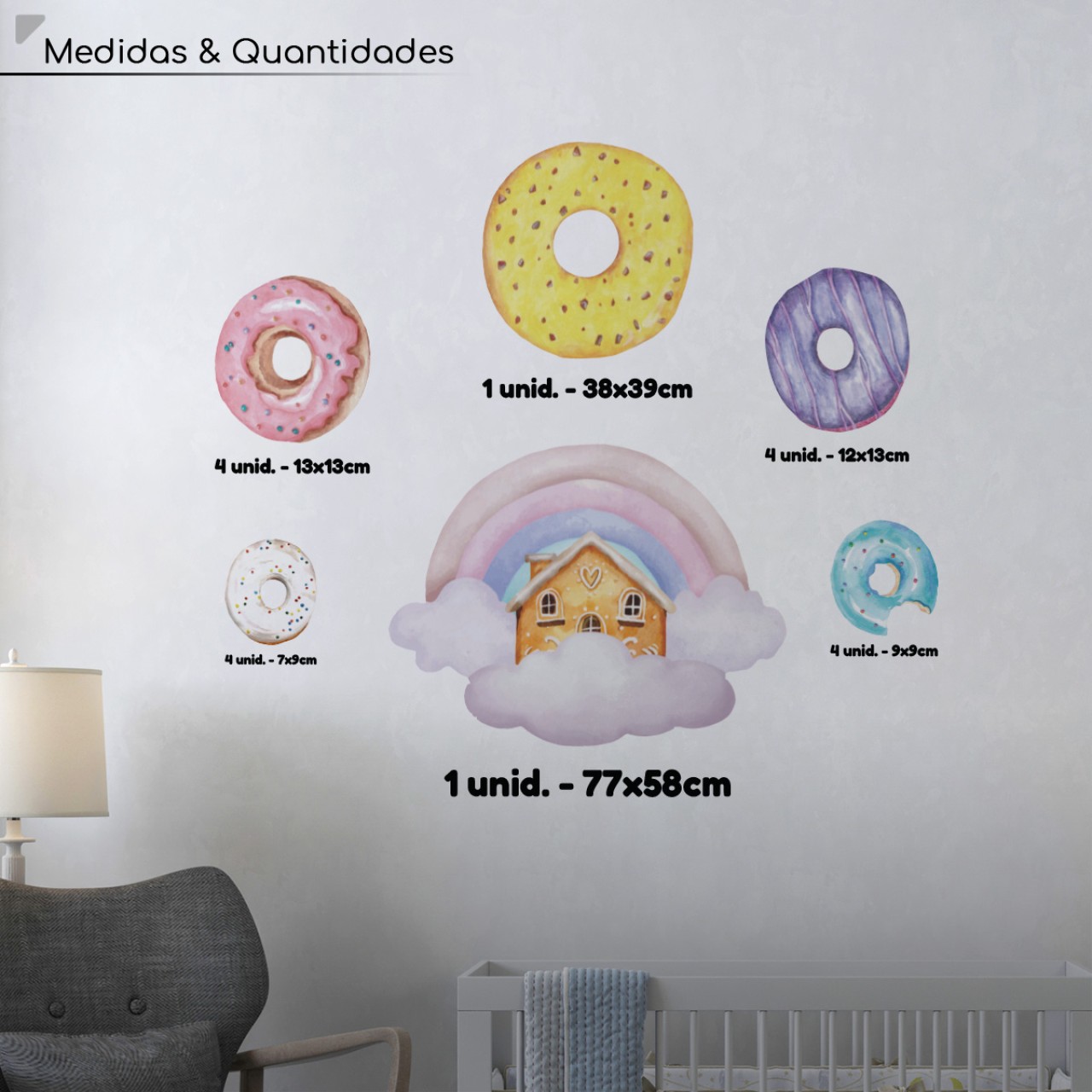 Adesivo de Parede Donuts e Nuvens