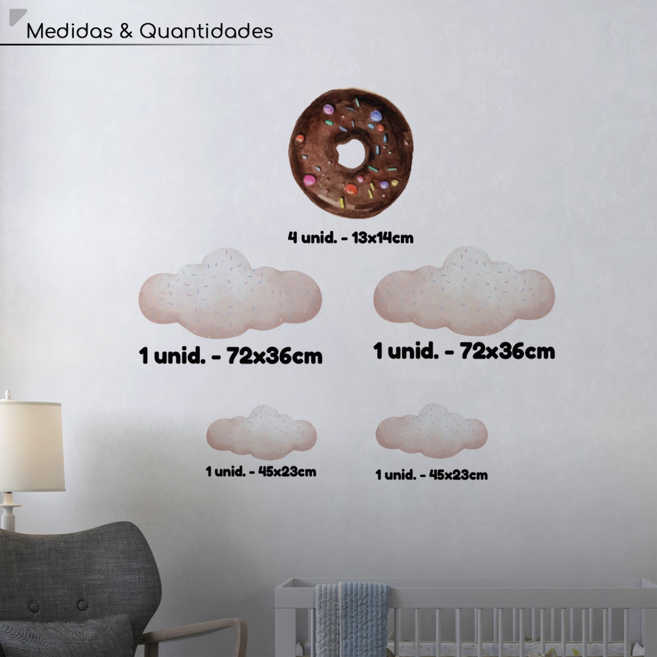 Adesivo de Parede Donuts e Nuvens