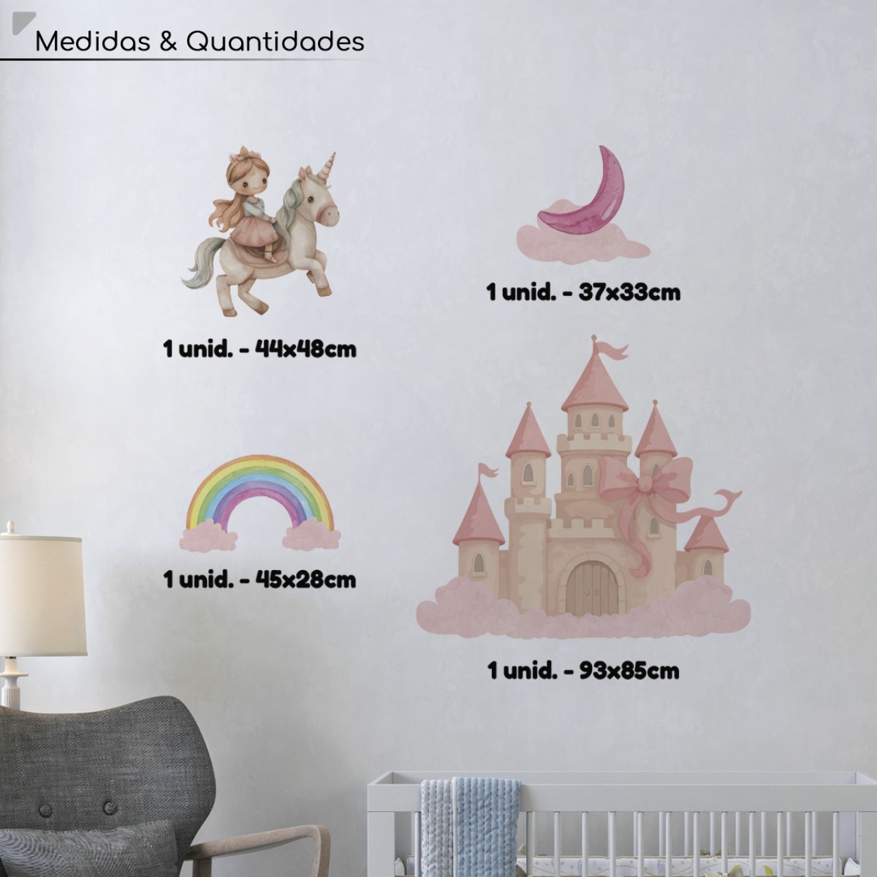 Adesivo de Parede Princesa e Unicórnio