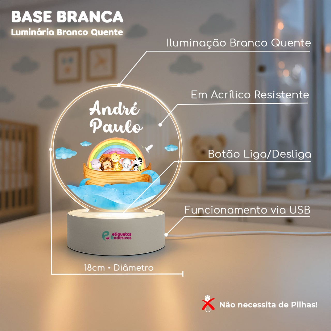 Luminária de Arca de Noé com Nome