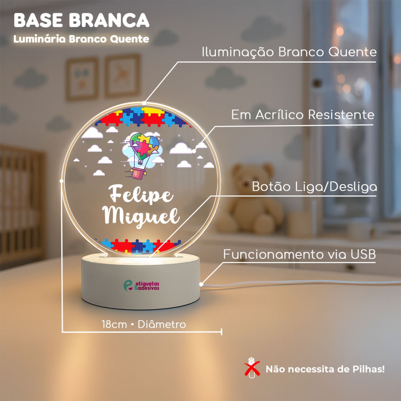 Luminária Autismo com Nuvens em Nome