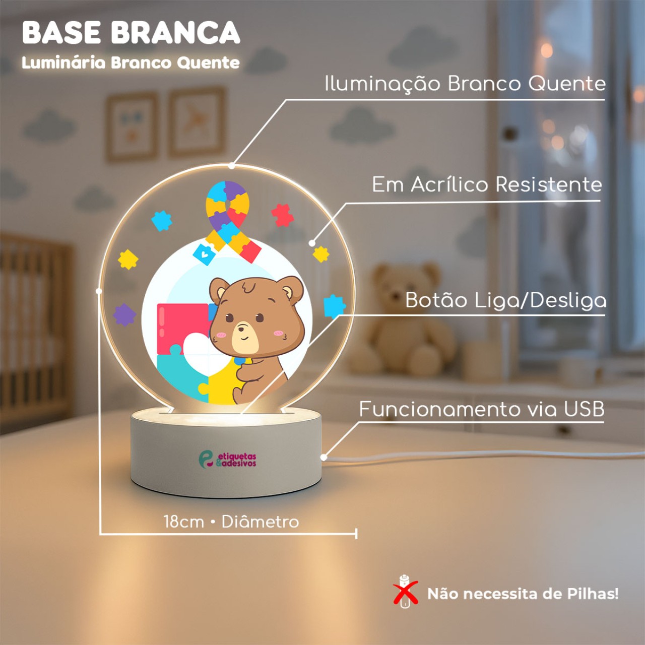Luminária Autismo com Ursinho
