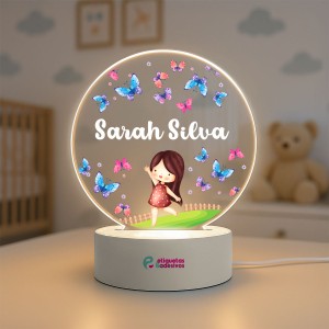 Luminária Borboleta com Menina e nome personalizado