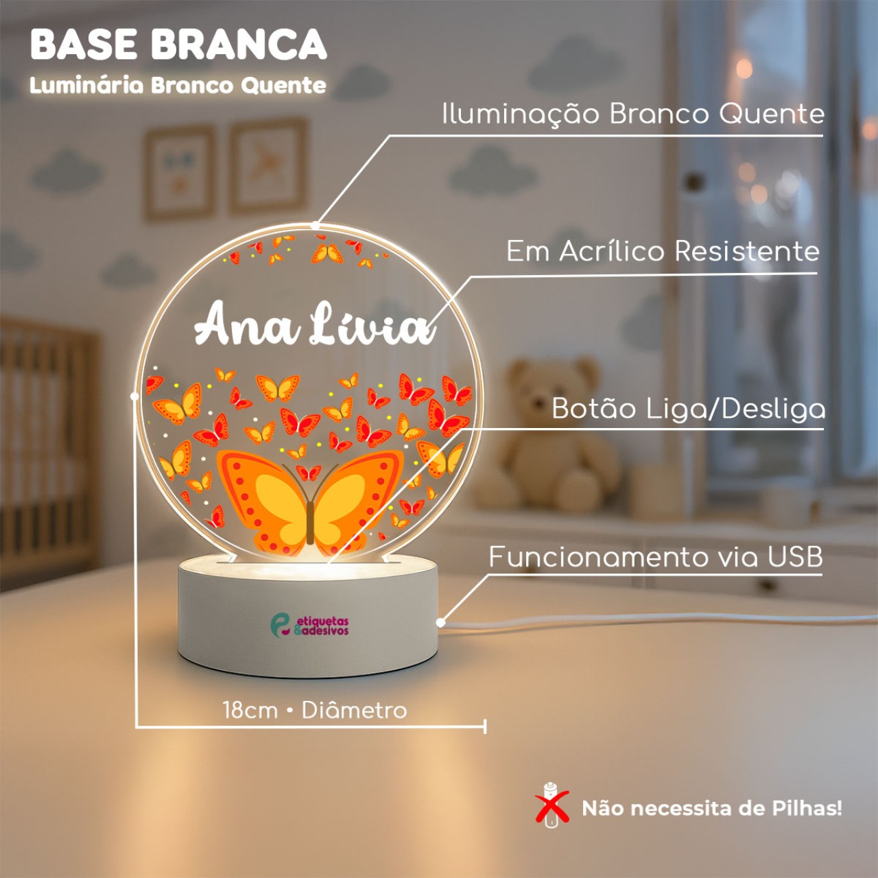 Luminária Borboletas com nome personalizado