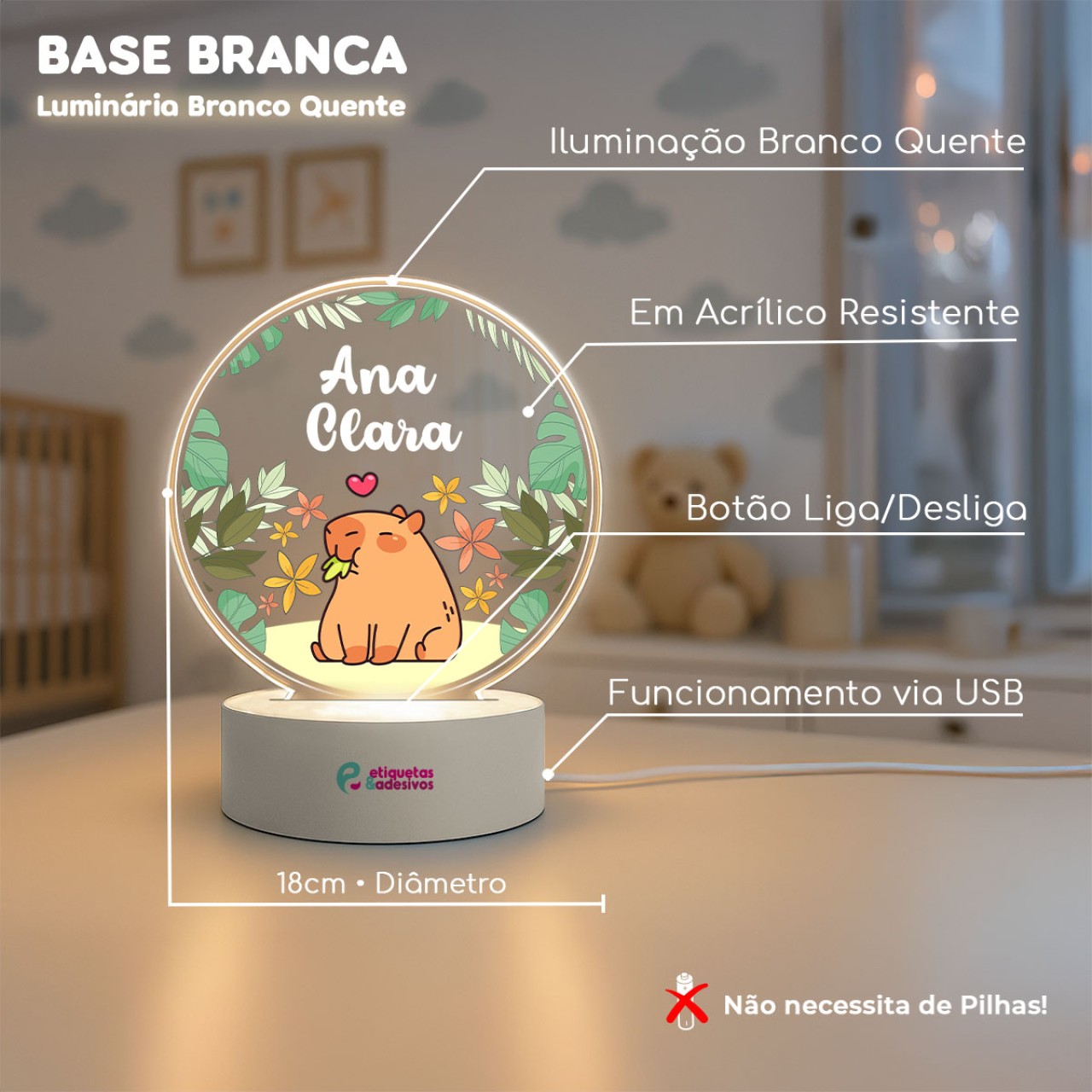 Luminária capivara em nome personalizado