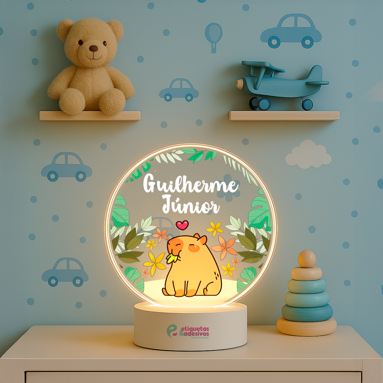 Luminária capivara em nome personalizado