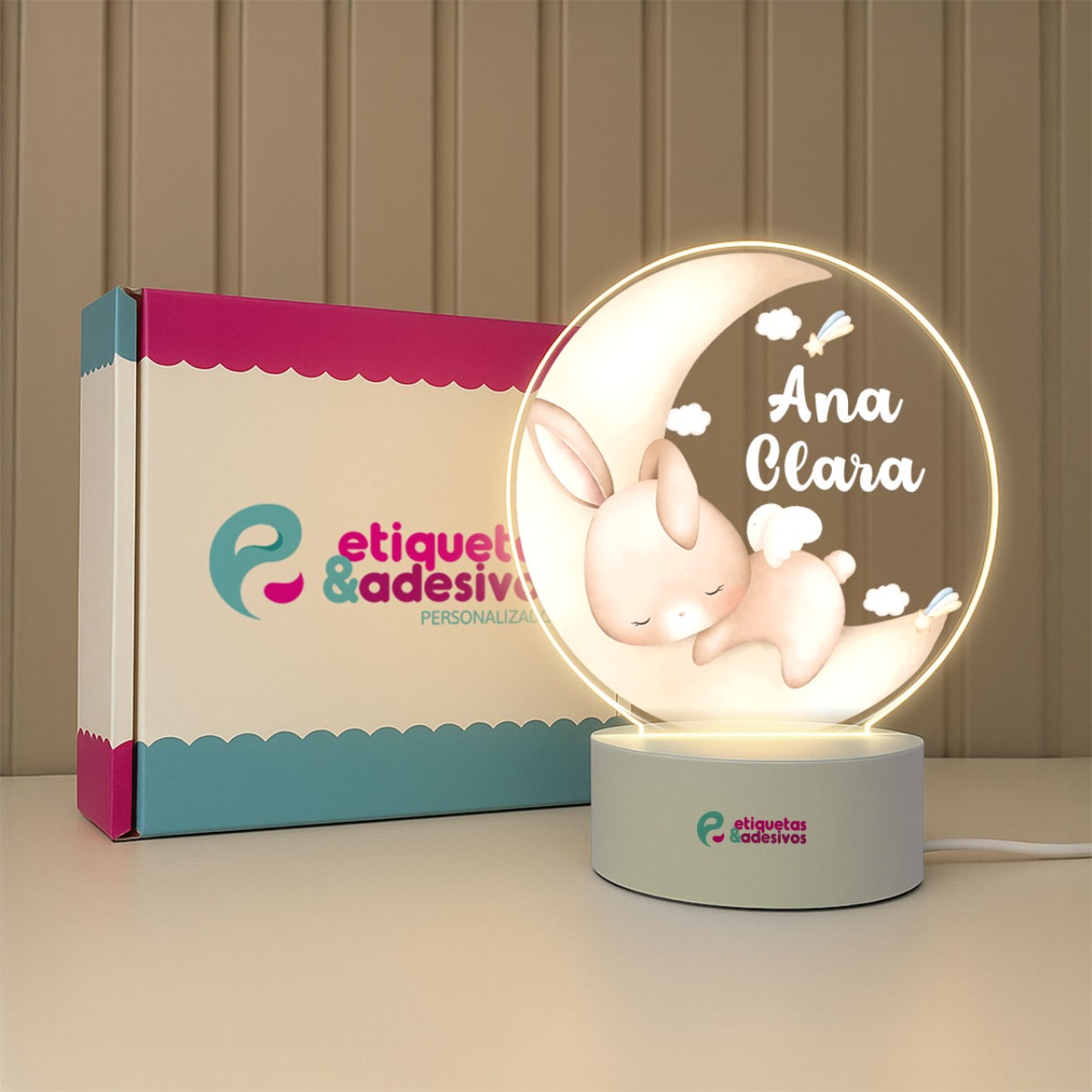 Luminária Coelhinho Soneca com nome personalizado
