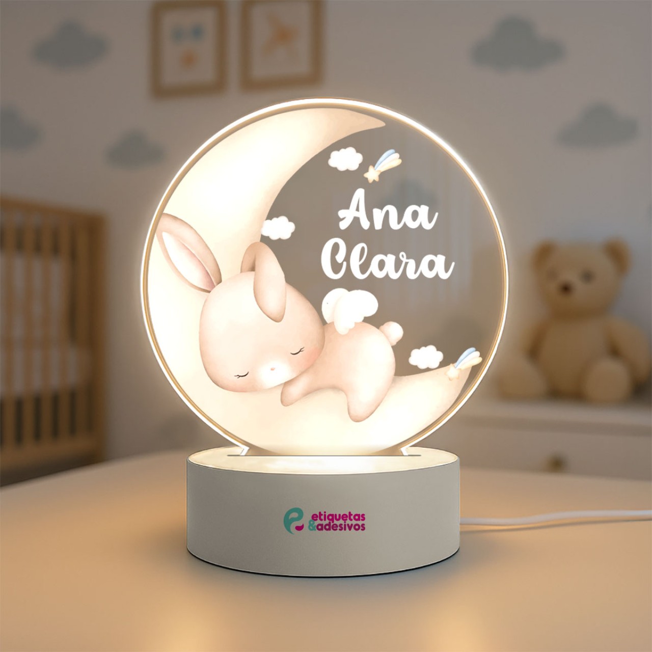 Luminária Coelhinho Soneca com nome personalizado
