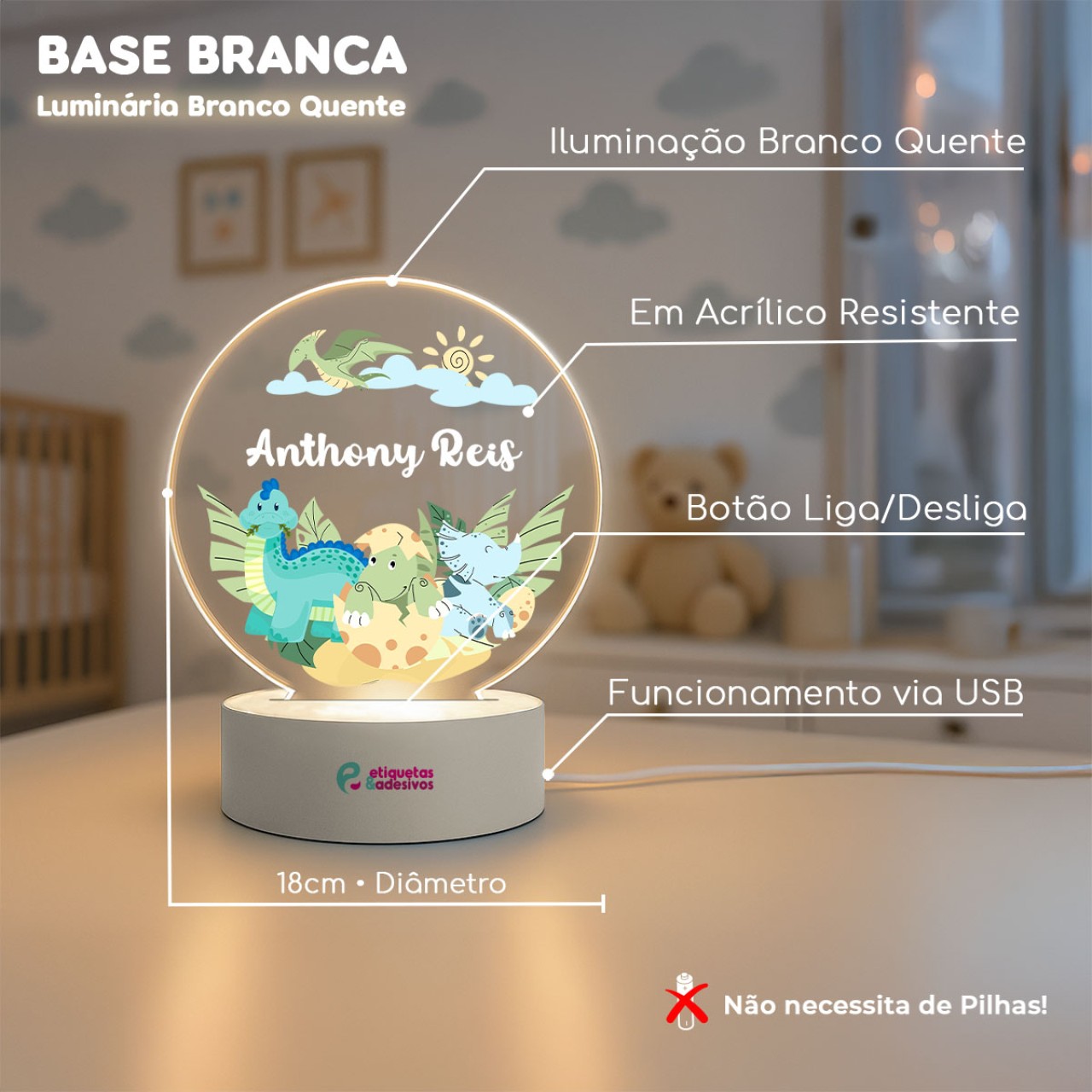 Luminária Dinossauros com nome personalizado
