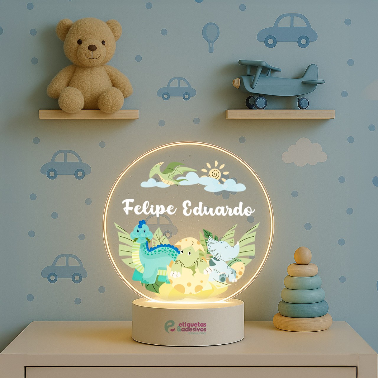 Luminária Dinossauros com nome personalizado
