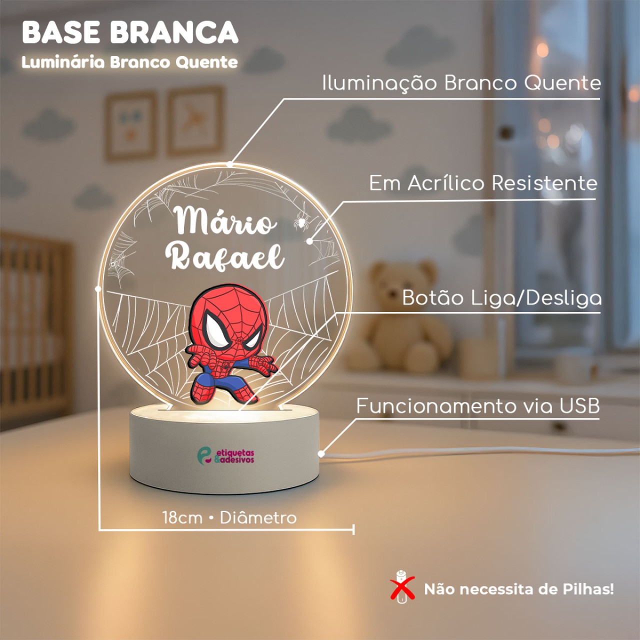 Luminária Homem Aranha com nome personalizado