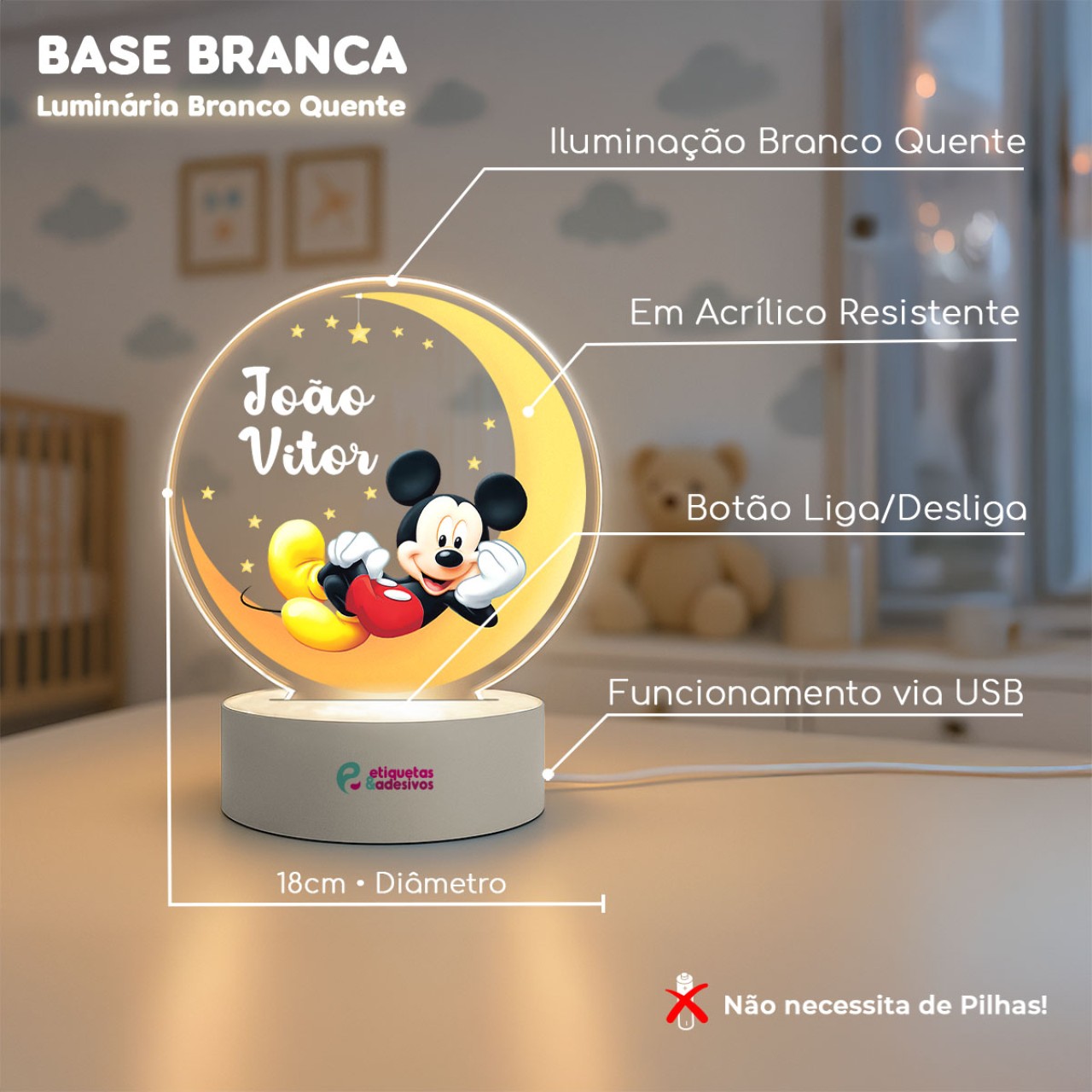 Luminária Mickey com nome personalizado