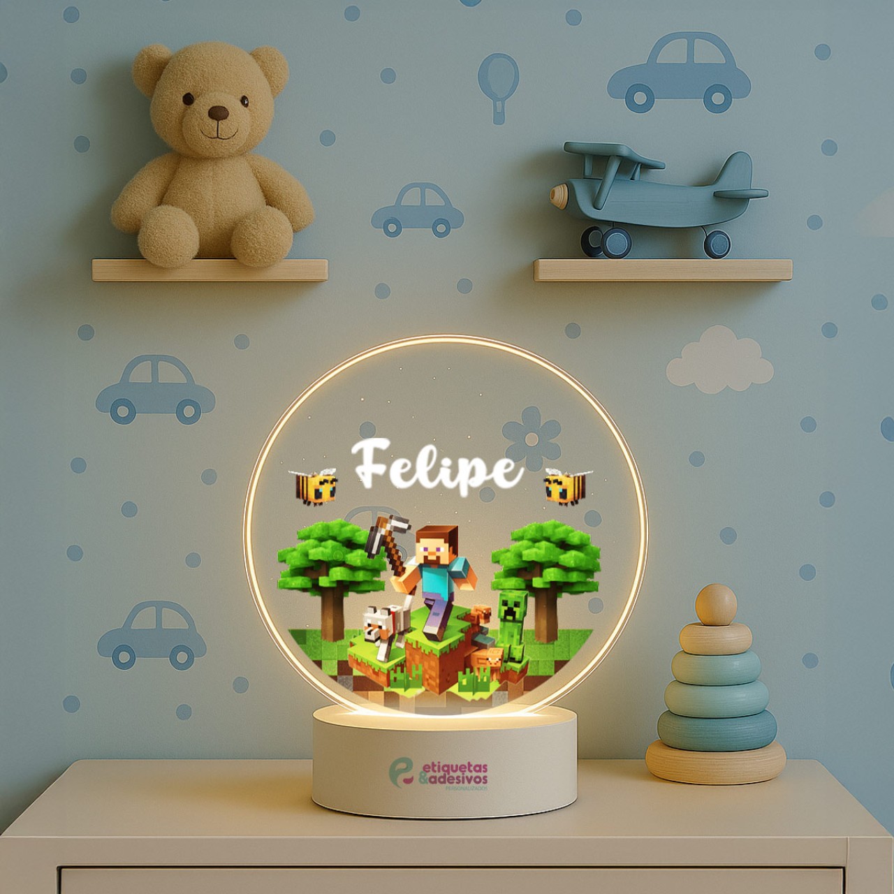 Luminária Minecraft com nome personalizado