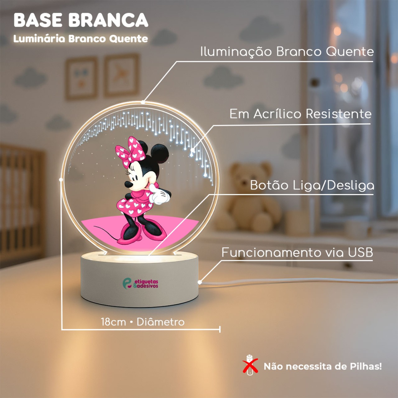 Luminária Minnie com nome personalizado
