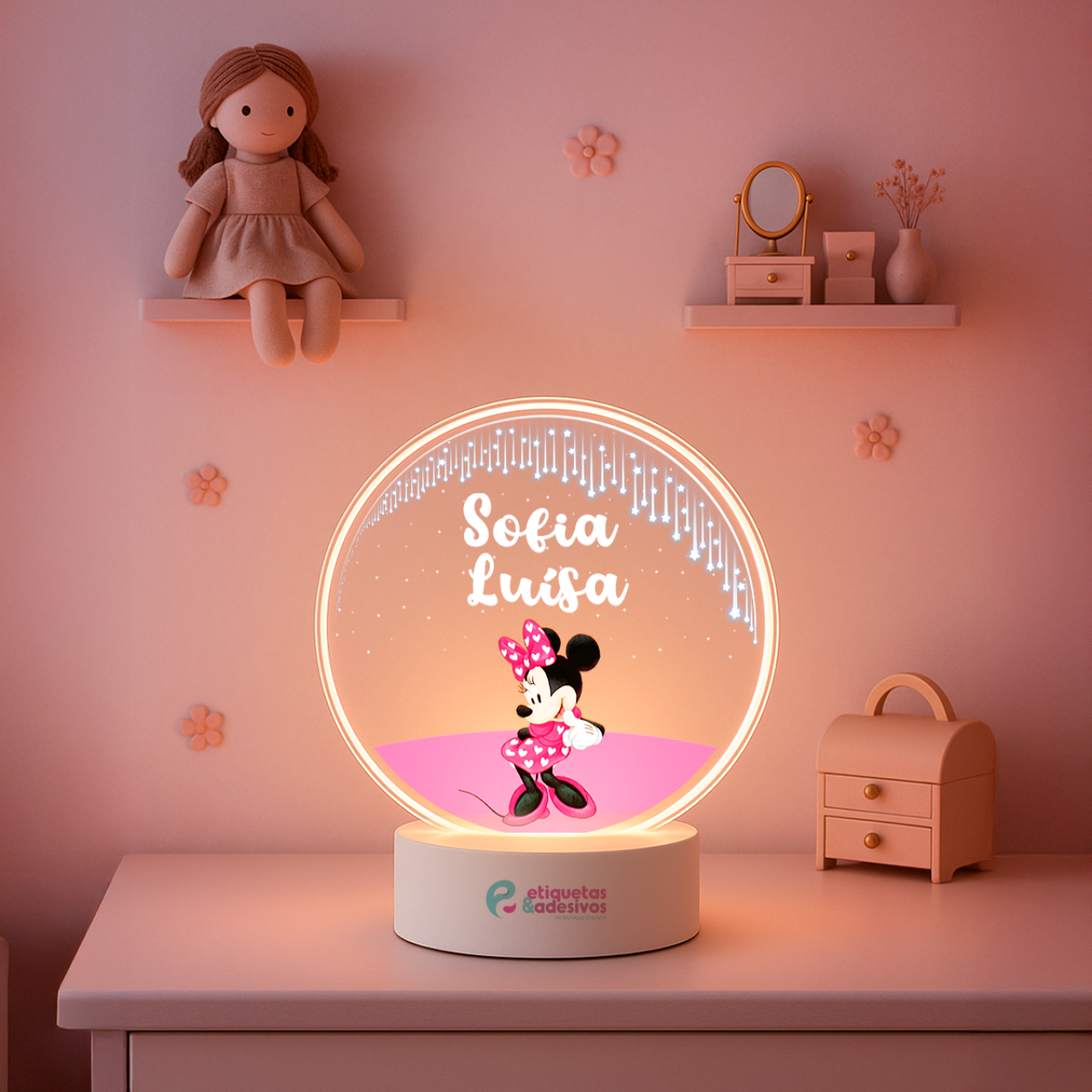 Luminária Minnie com nome personalizado