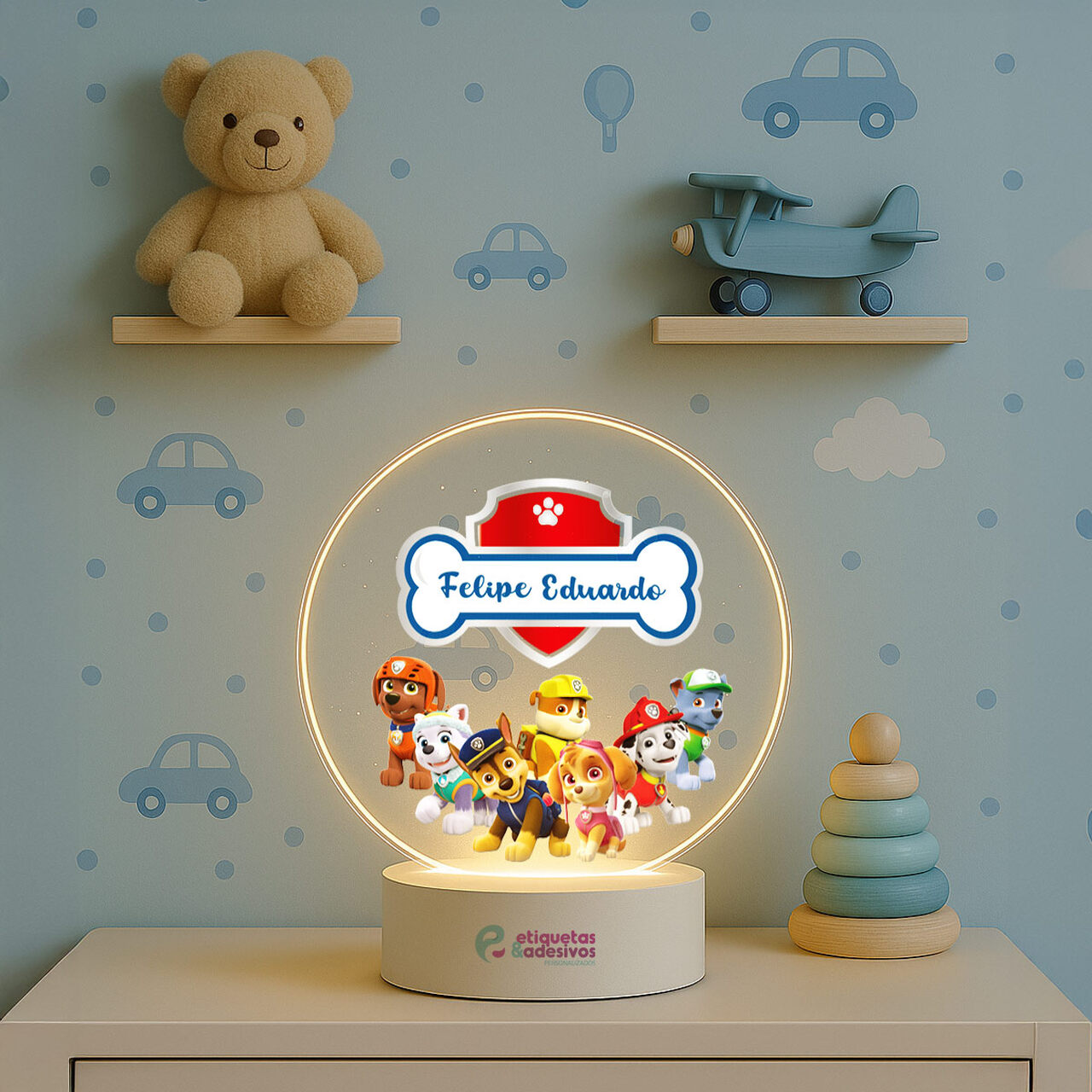 Luminária Patrulha Canina com nome personalizado