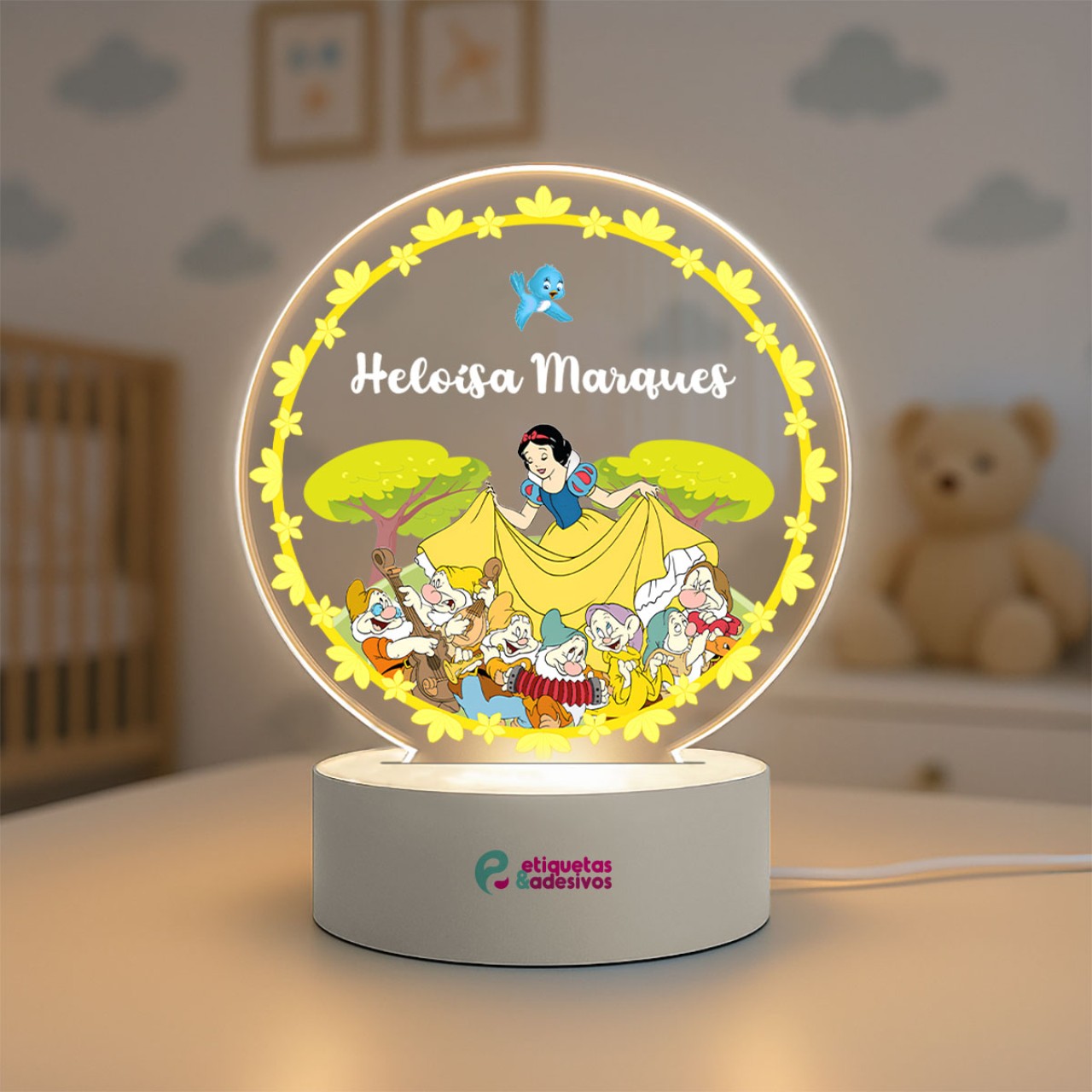Luminária Princesa Branca de Neve com nome personalizado