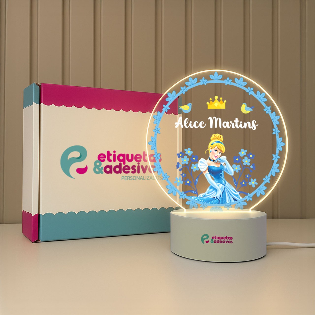 Luminária Princesa Cinderela com nome personalizado