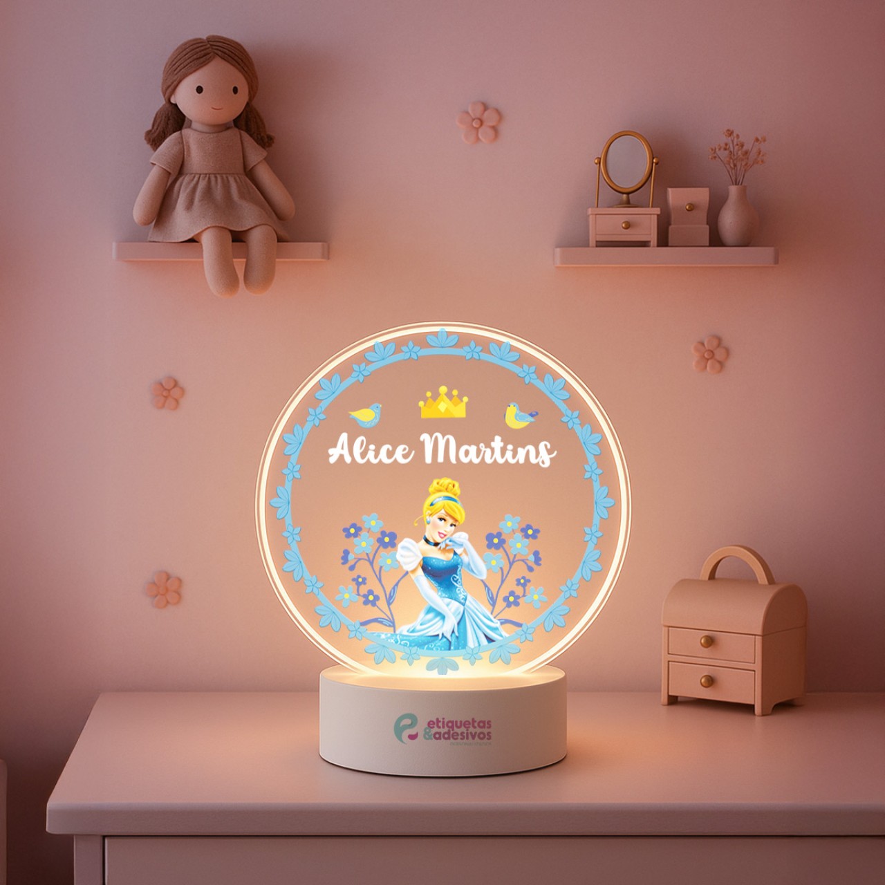 Luminária Princesa Cinderela com nome personalizado