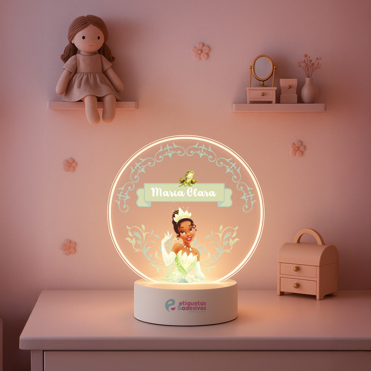 Luminária Princesa e o Sapo com nome personalizado