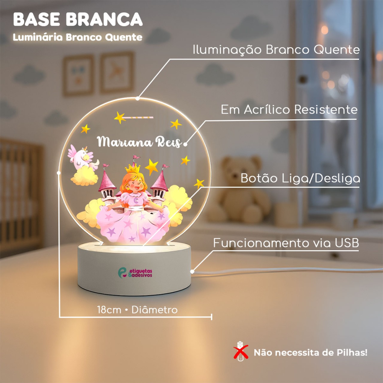 Luminária Princesinha com nome personalizado