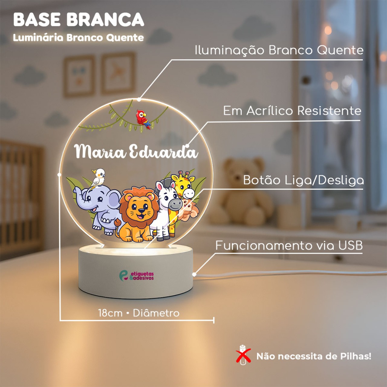 Luminária Safari Baby com nome personalizado