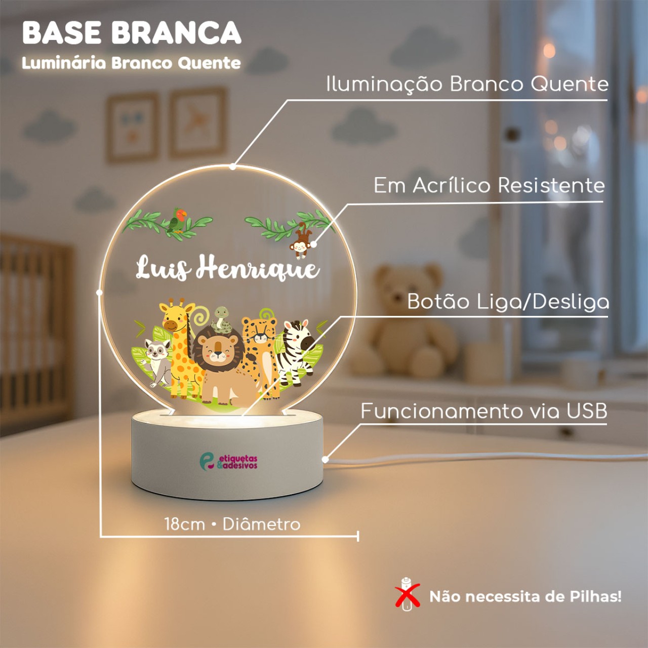 Luminária Safari Cute 01 com nome personalizado