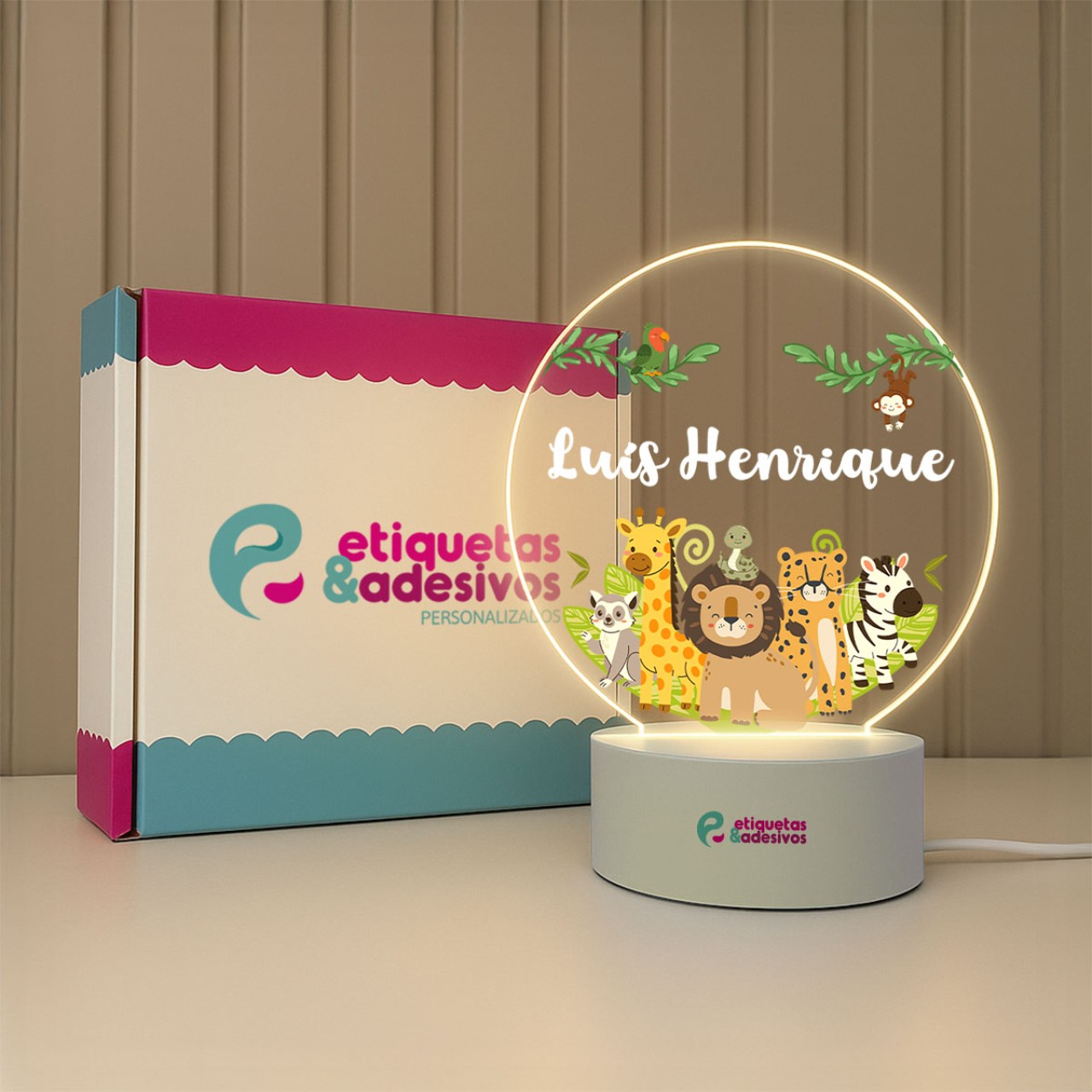Luminária Safari Cute 01 com nome personalizado