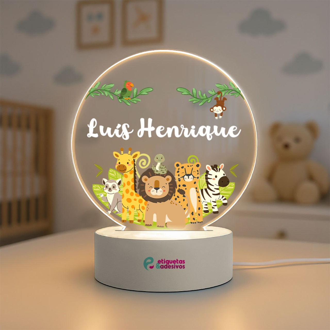 Luminária Safari Cute 01 com nome personalizado