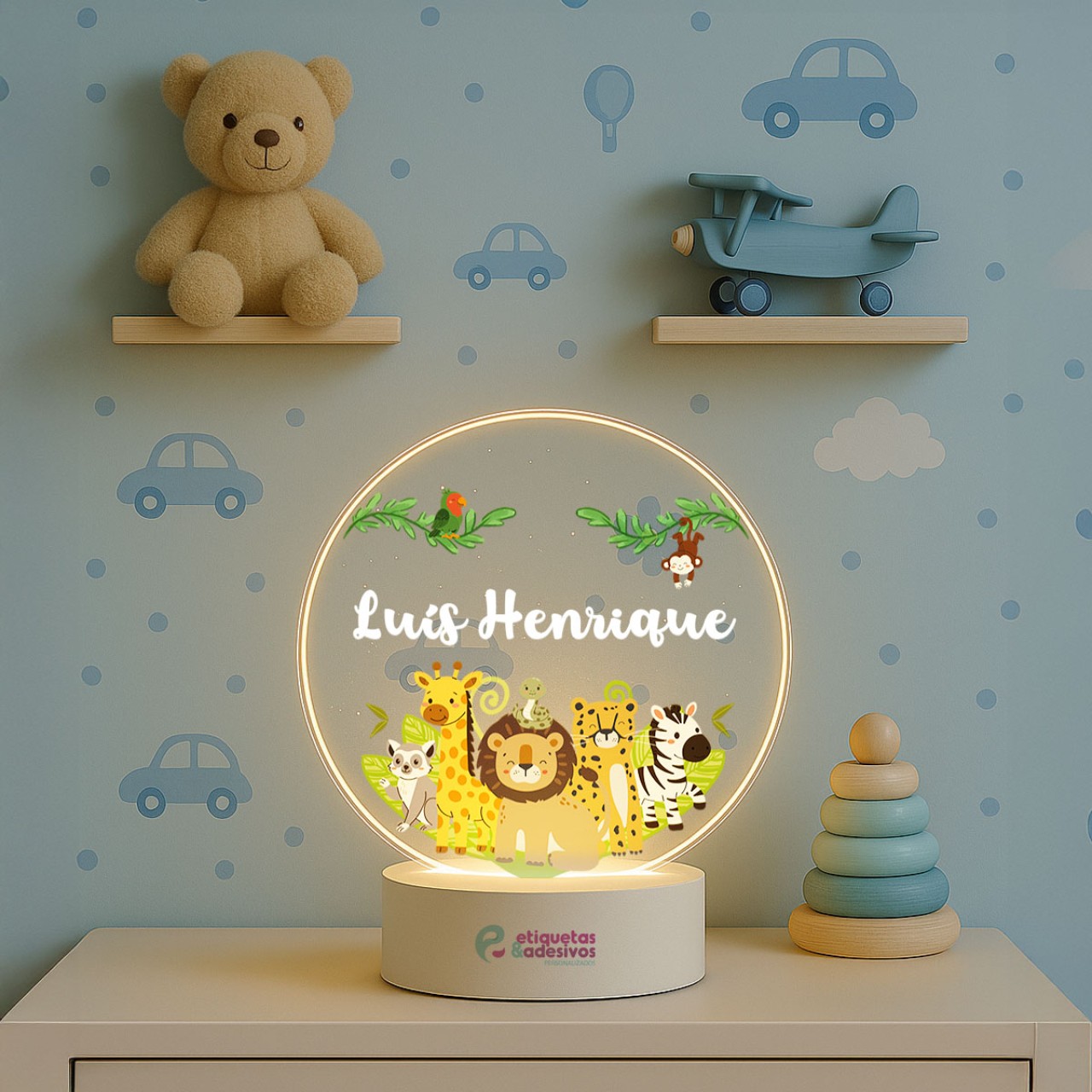 Luminária Safari Cute 01 com nome personalizado