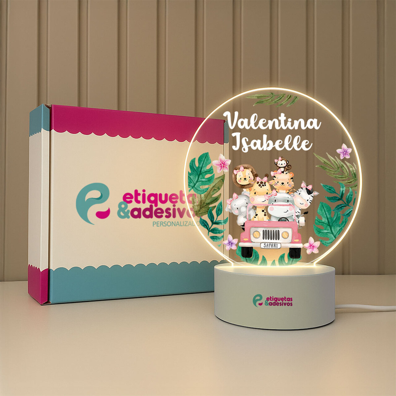 Luminária Safari Menina com nome personalizado