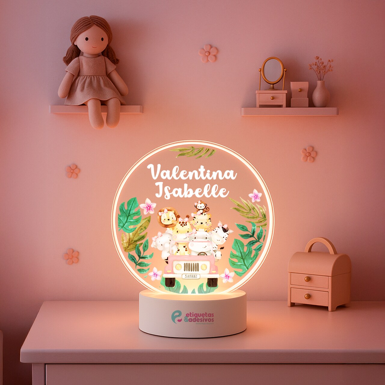 Luminária Safari Menina com nome personalizado