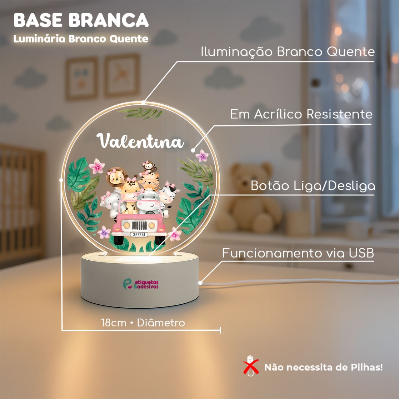 Luminária Safari Menina com nome personalizado