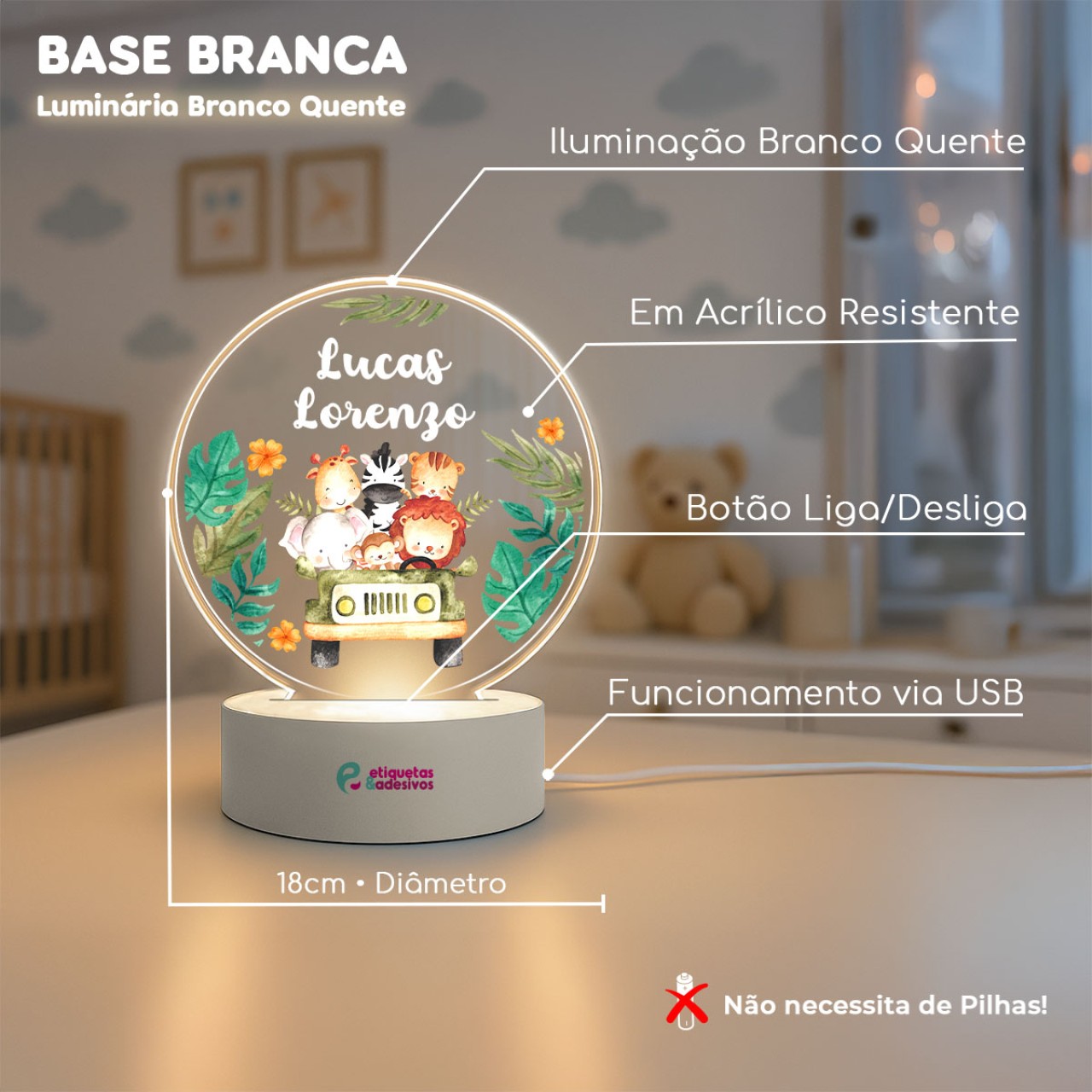 Luminária Safari Menino com nome personalizado