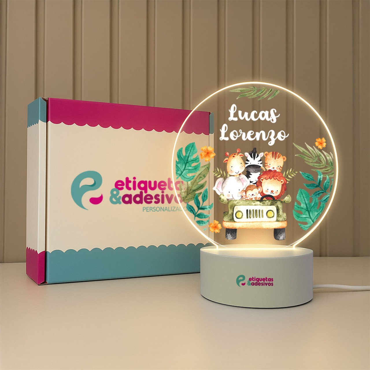 Luminária Safari Menino com nome personalizado