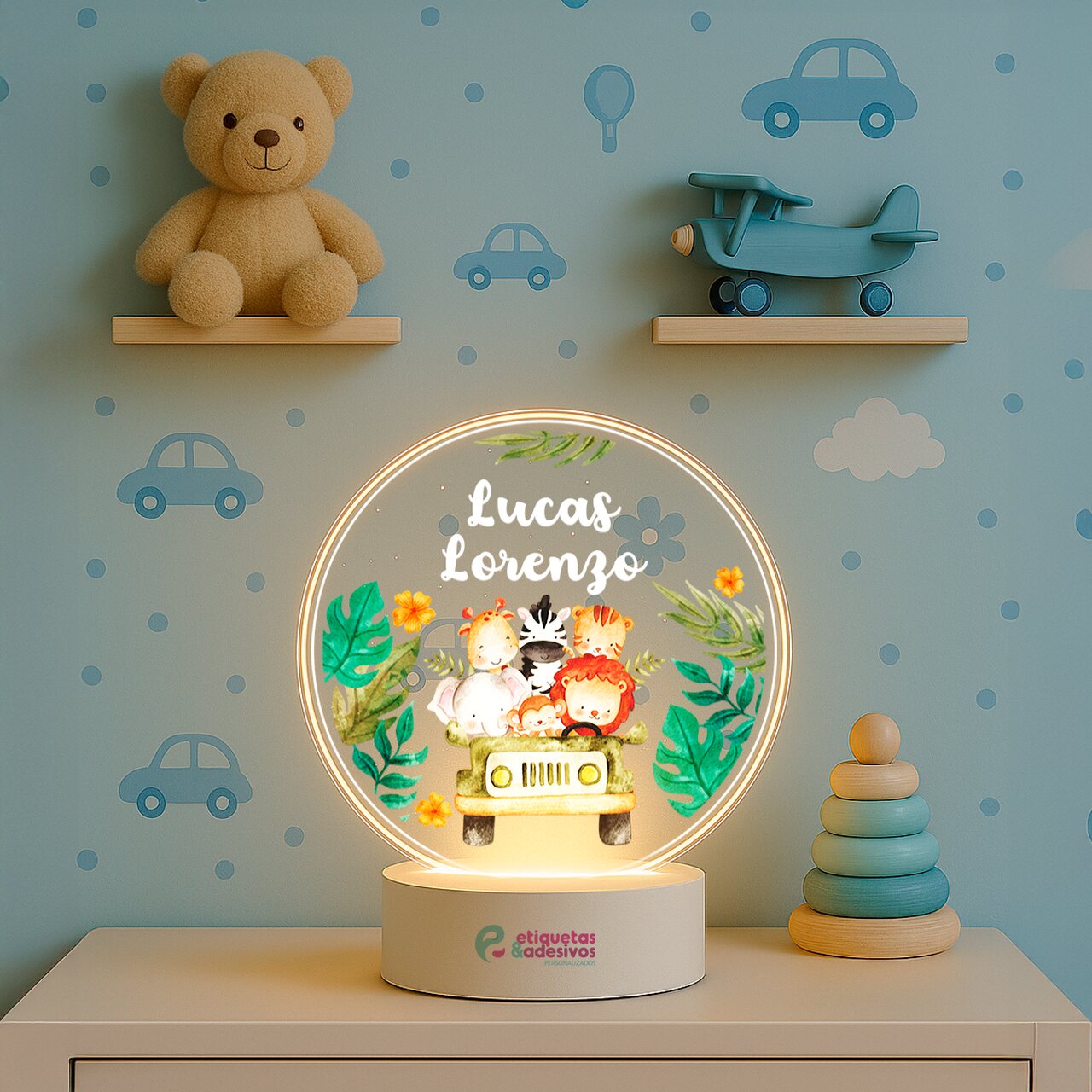 Luminária Safari Menino com nome personalizado
