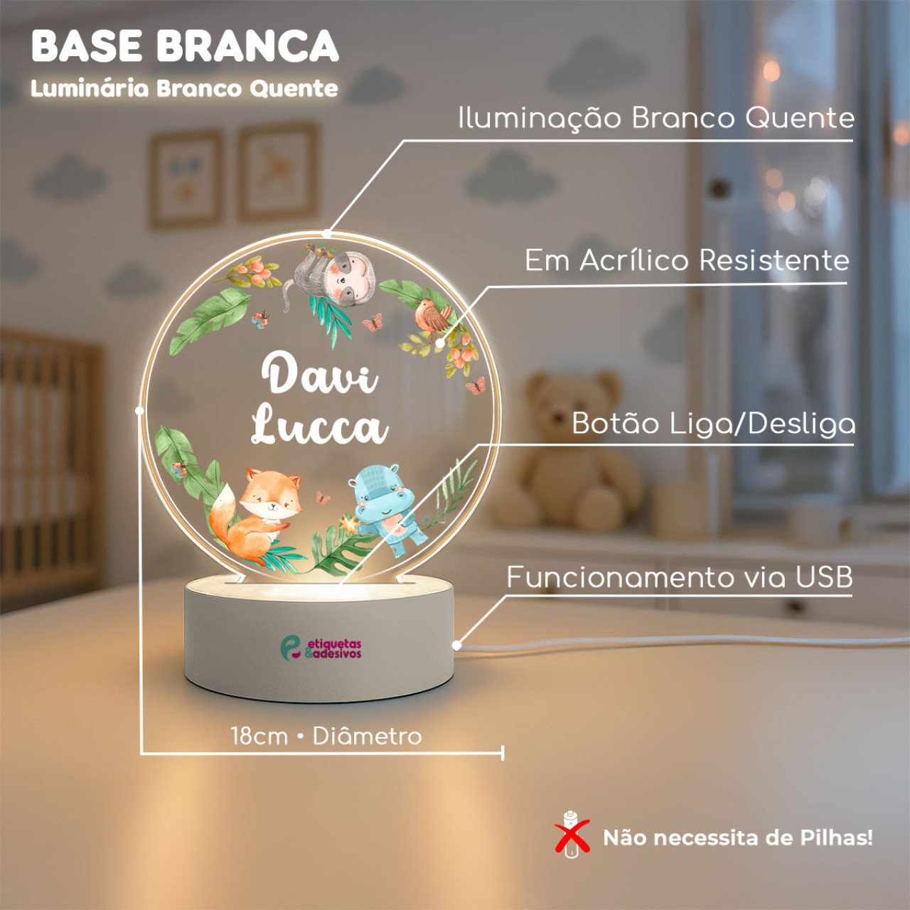 Luminária Savana com nome personalizado