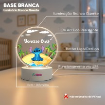 Luminária Stitch Praia com nome personalizado