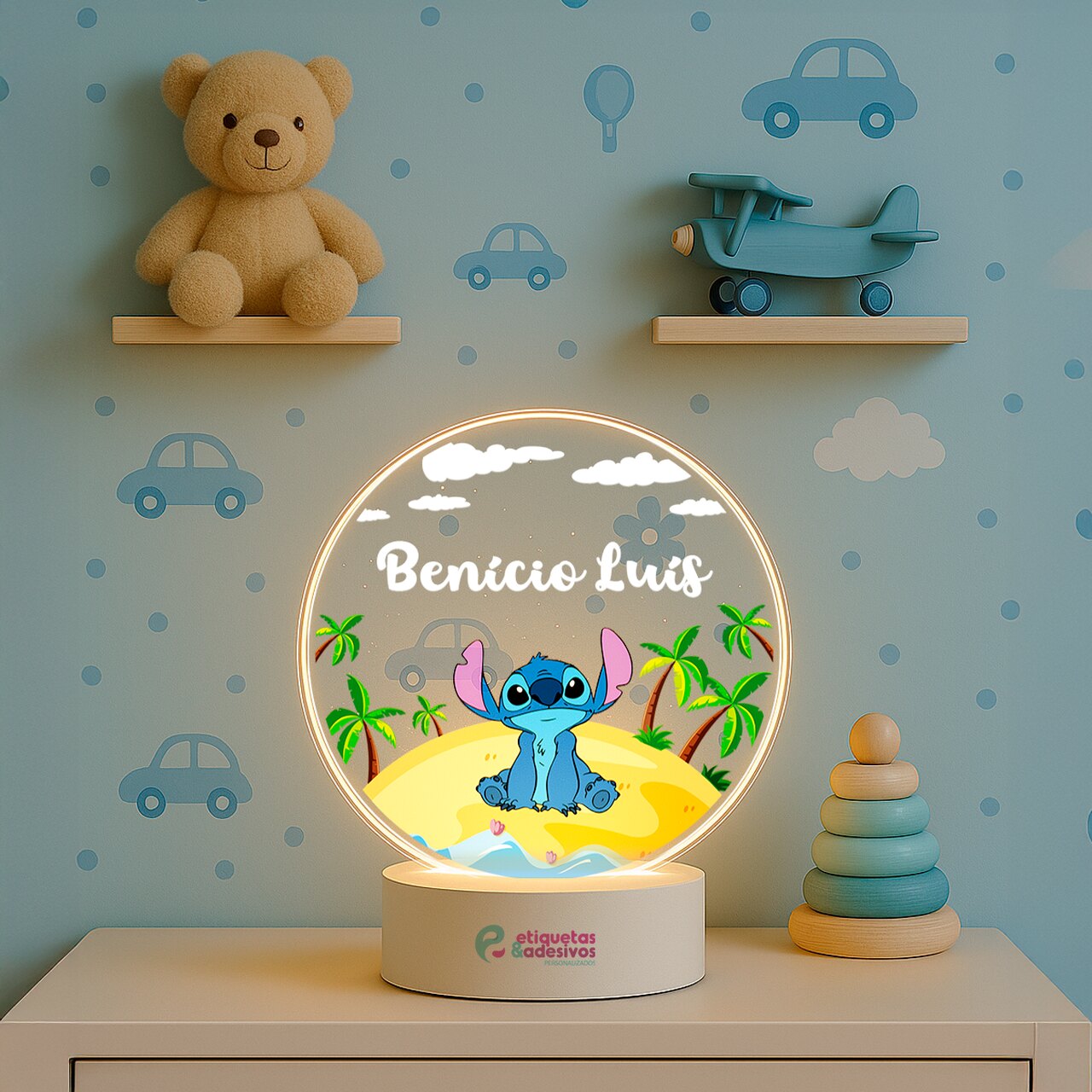 Luminária Stitch Praia com nome personalizado