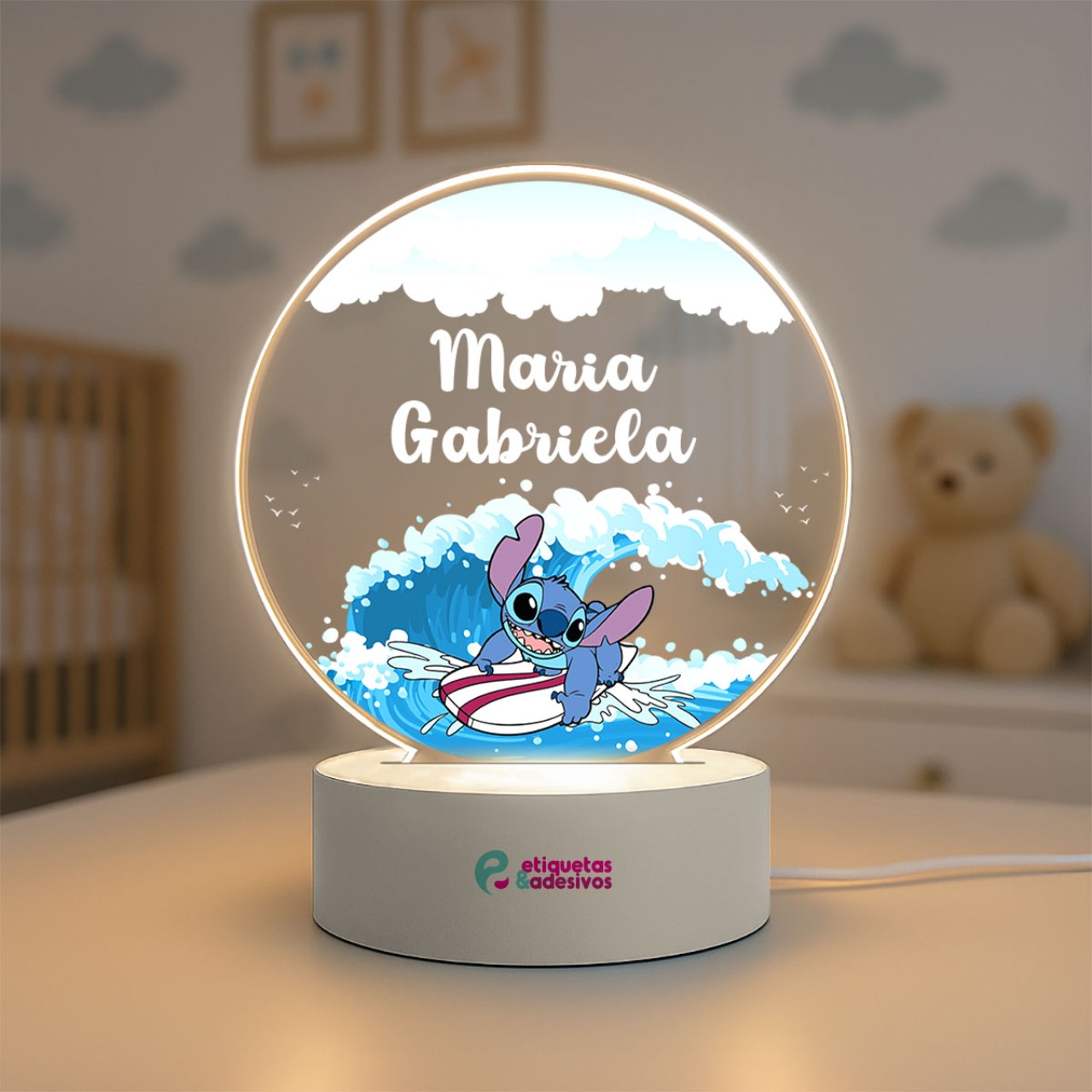 Luminária Stitch Surf com nome personalizado