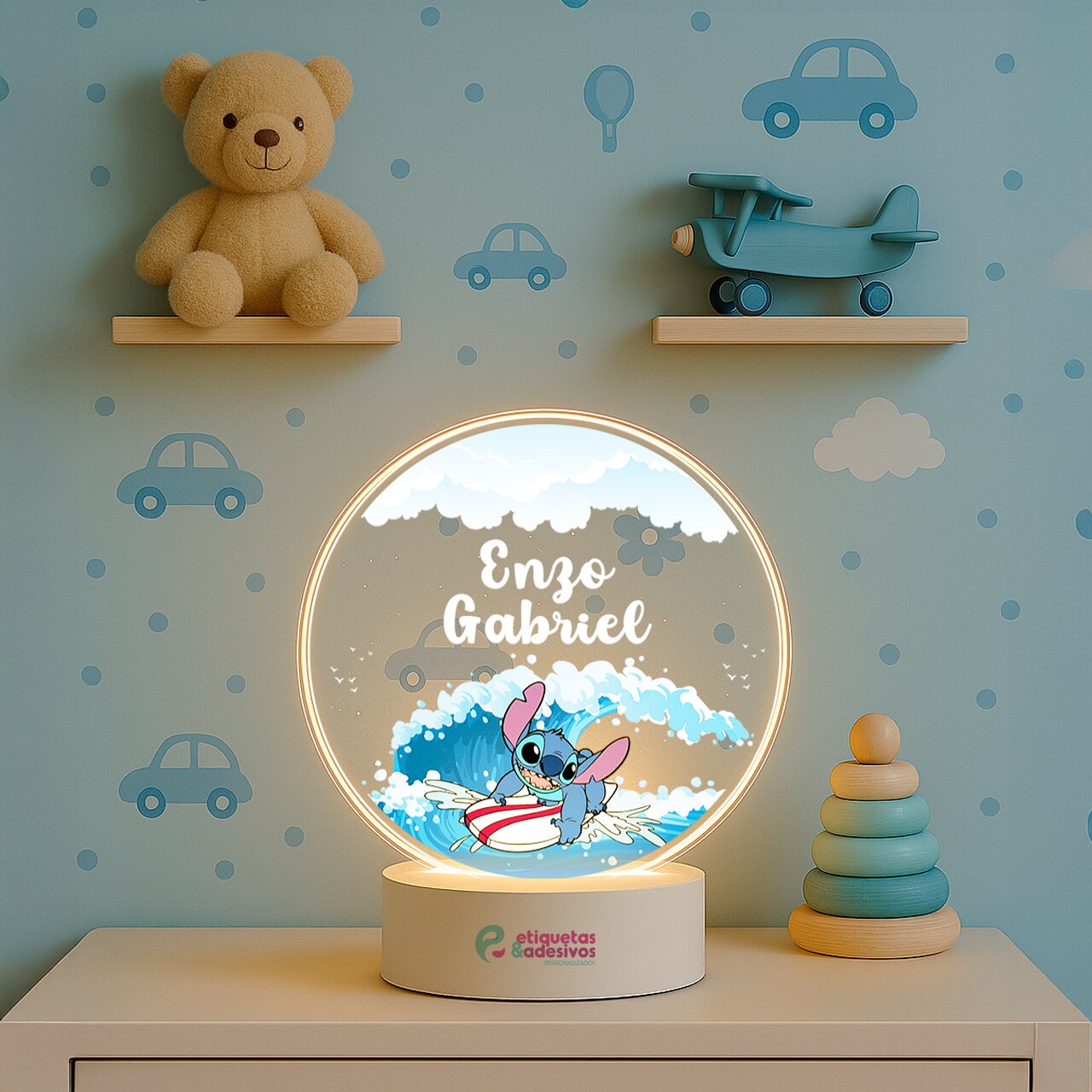 Luminária Stitch Surf com nome personalizado
