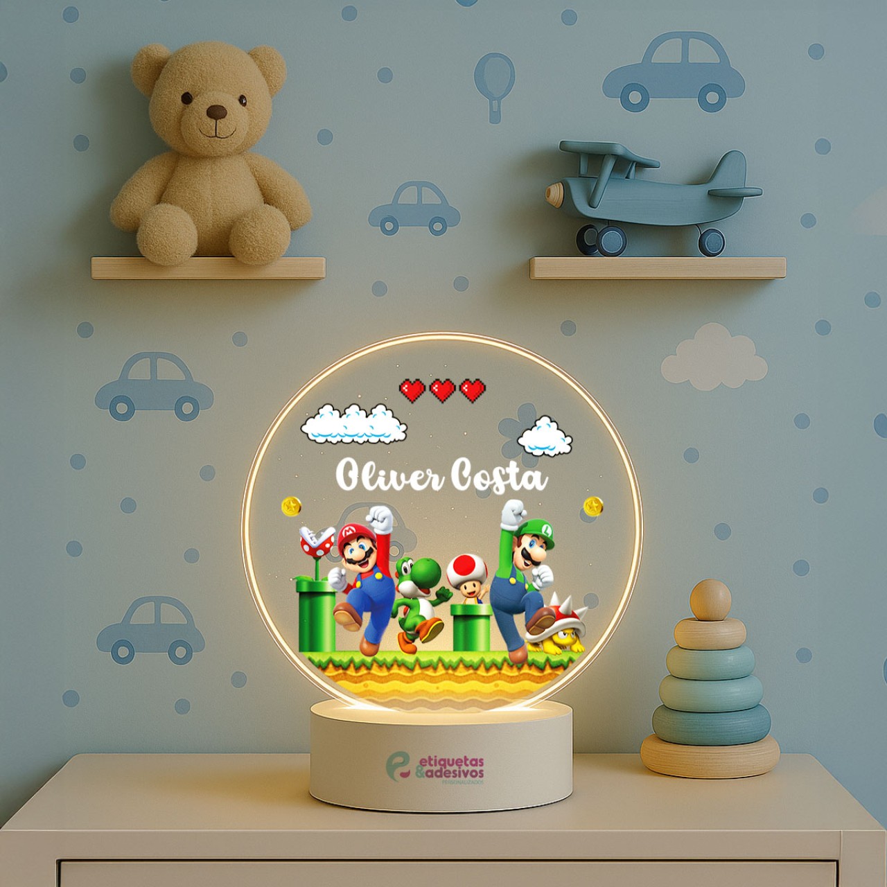 Luminária Super Mario com nome personalizado