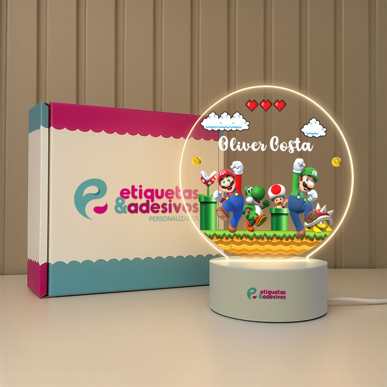 Luminária Super Mario com nome personalizado