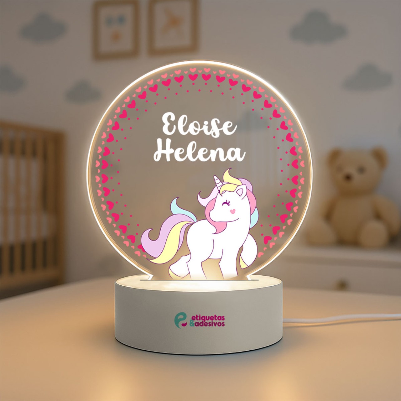 Luminária Unicórnio com nome personalizado