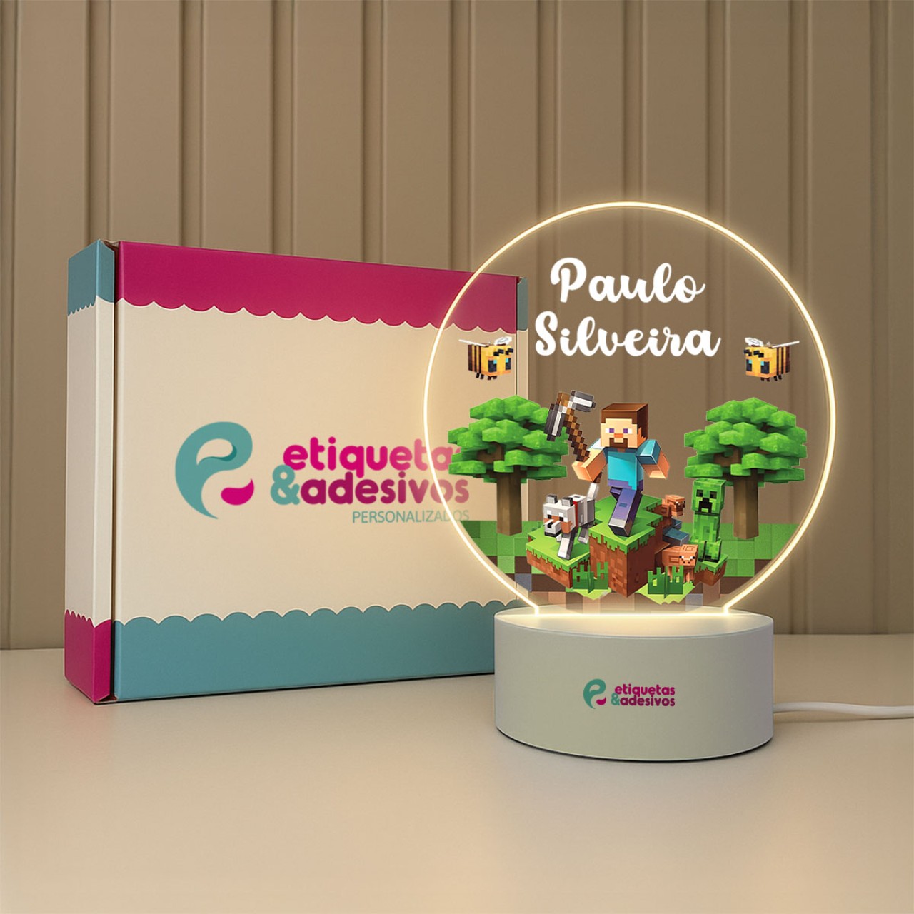 Luminária Minecraft com nome personalizado