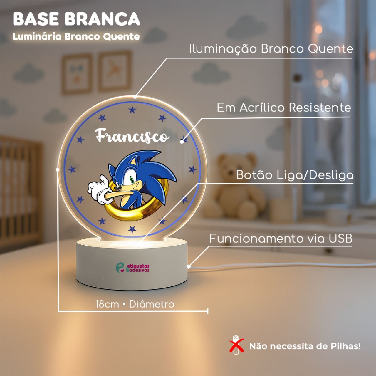 Luminária Sonic com nome personalizado