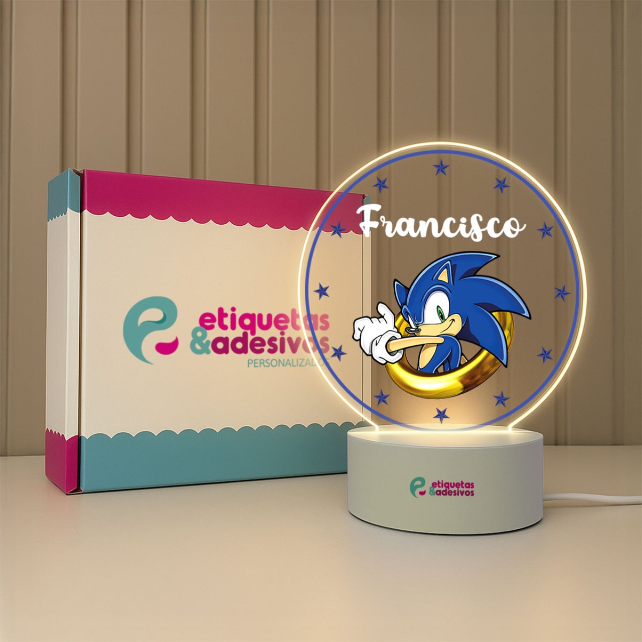 Luminária Sonic com nome personalizado