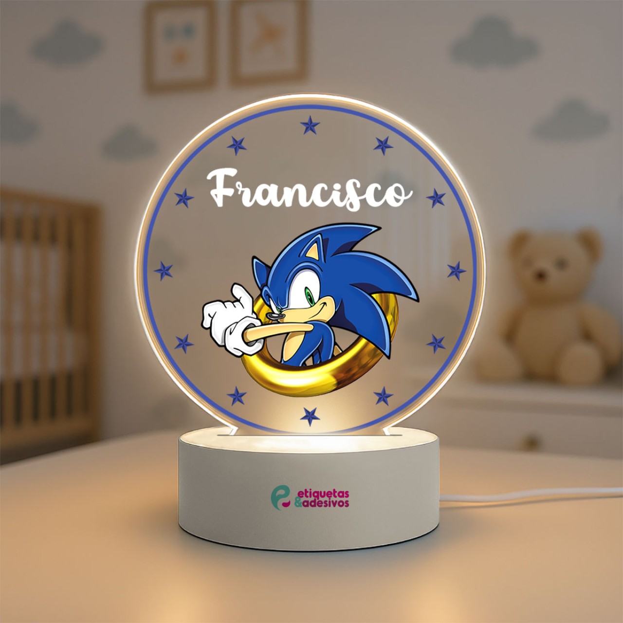 Luminária Sonic com nome personalizado