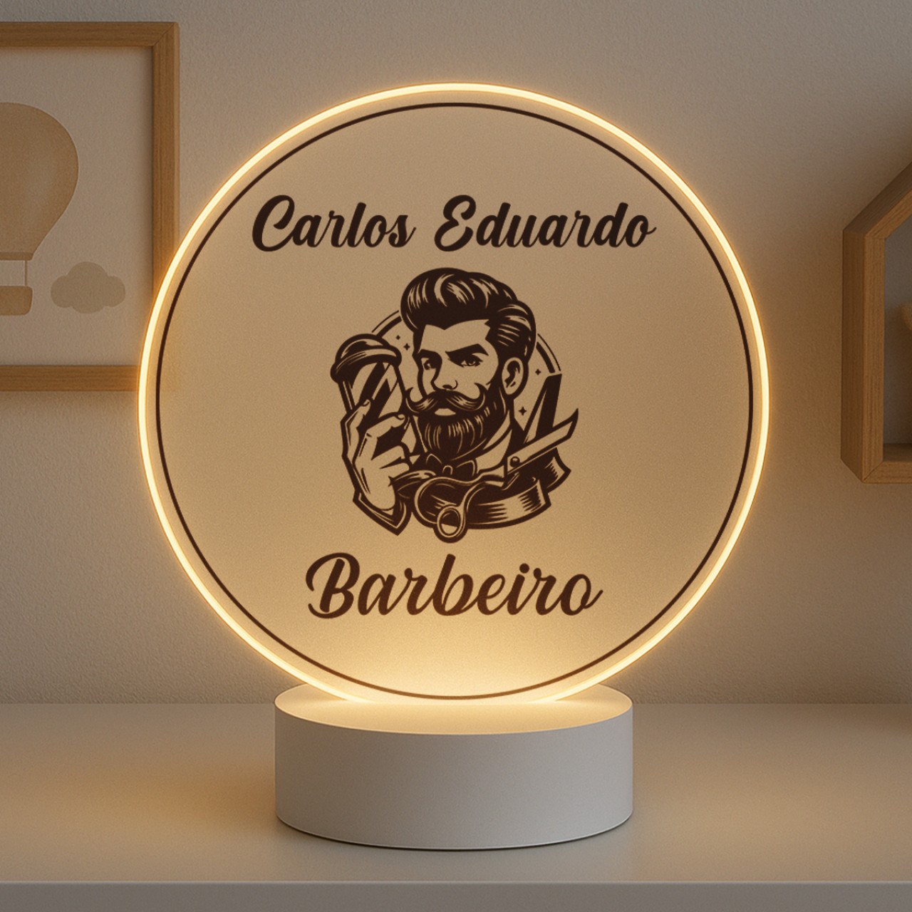 Luminária Profissões Barbeiro Com Nome