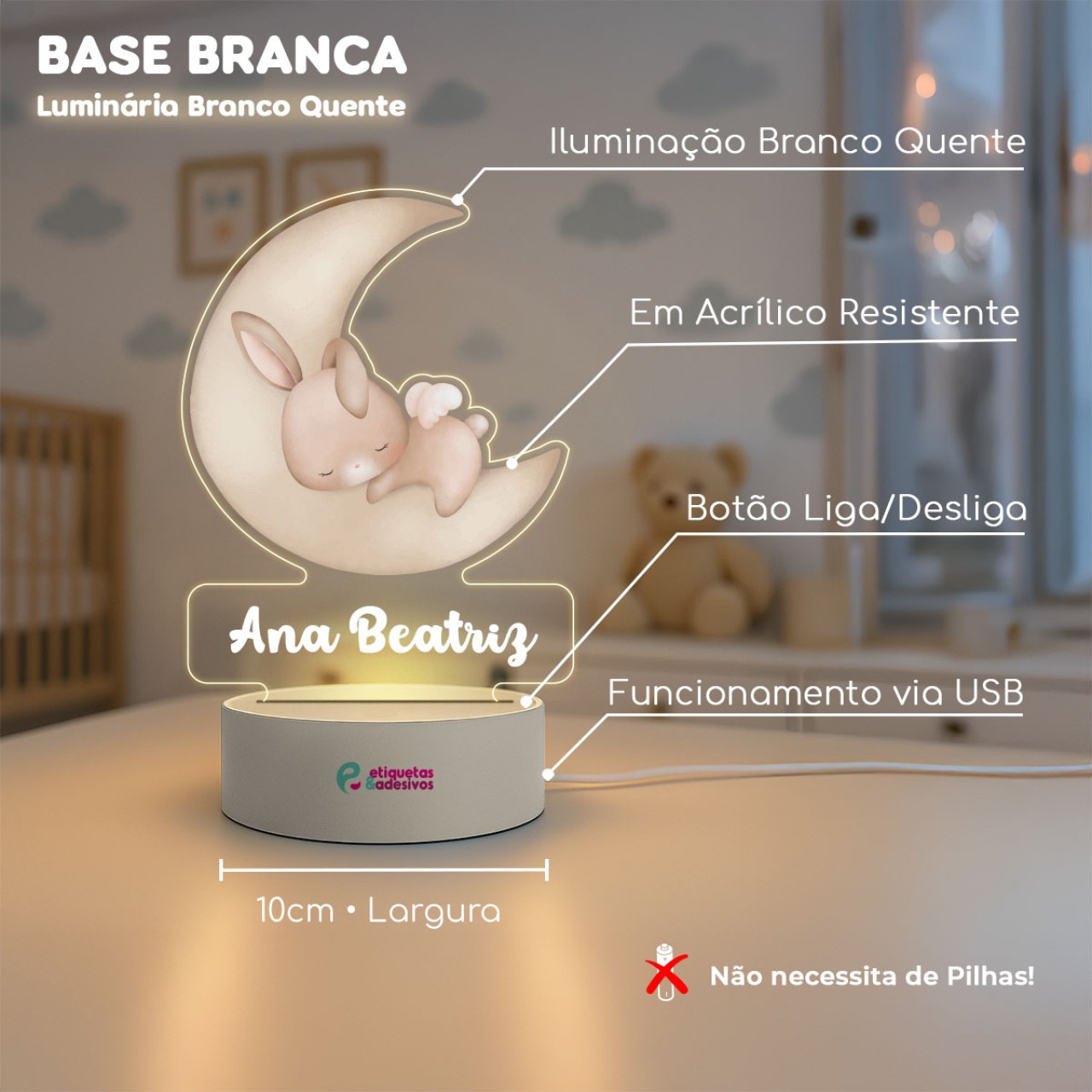 Luminária Coelhinho Soneca Especial com nome personalizado